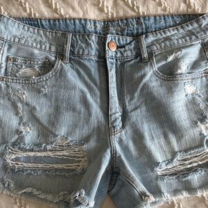 American Eagle Outfitters Distressed Light Blue Denim Shorts